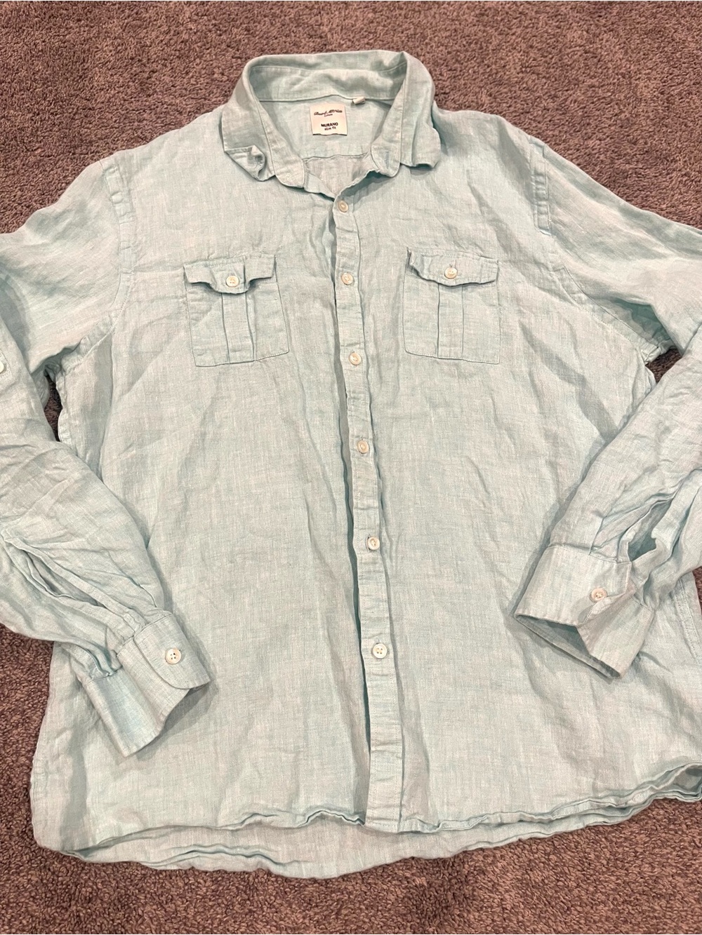 Baird McNutt Linen Shirt Mens XL Aqua Blue Button Front Murano Slim Fit Casual